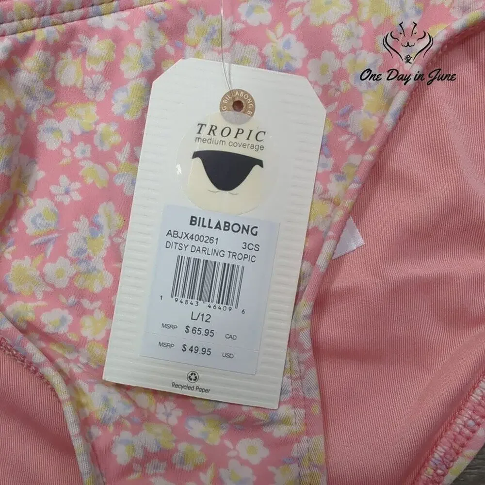 Billabong Ditsy Darling Tropic Bikini Bottom Womens Pink Floral NWT Size L